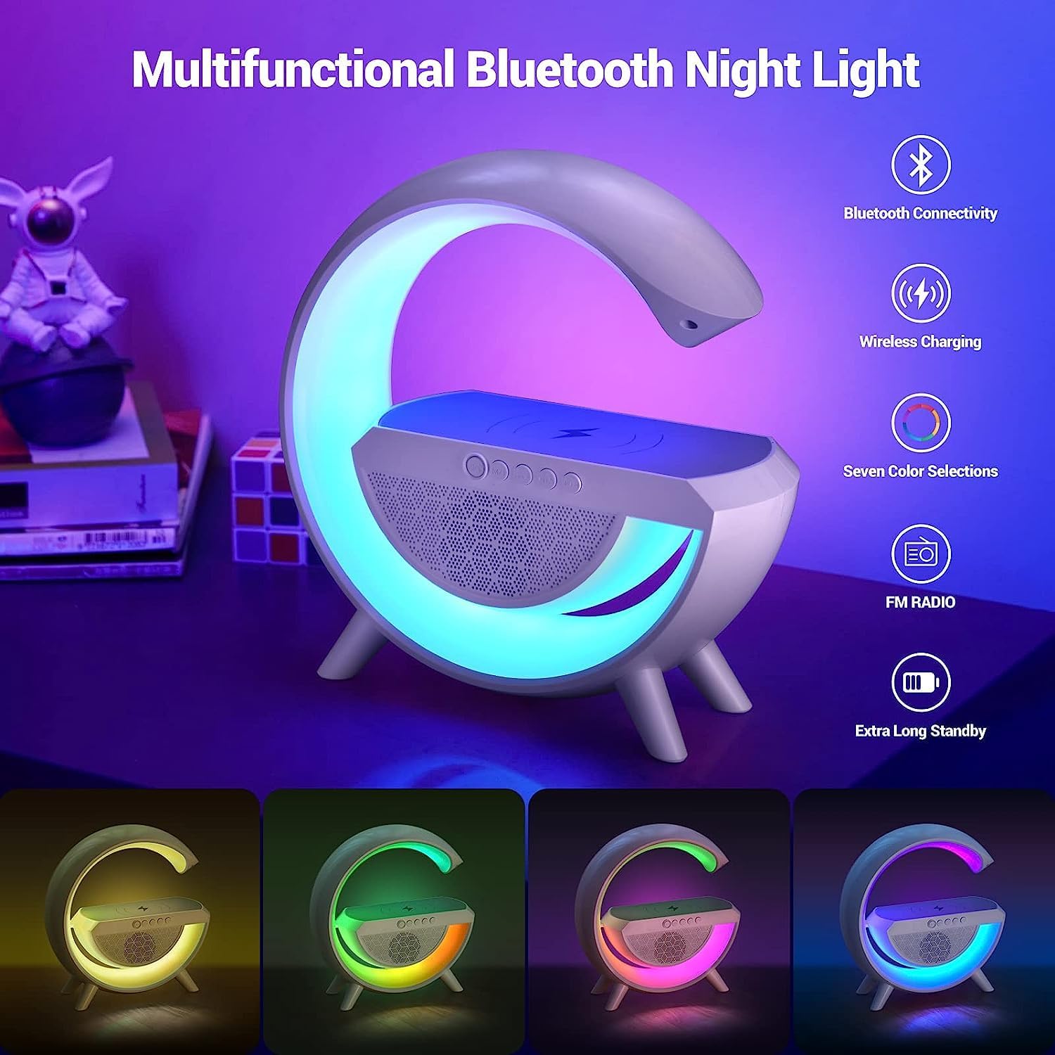 Bluetooth Speaker & FM Radio With Wireless Mobile Charger, LED Table Lamp Color Changing Rechargeable Desk Lights Code : 4147